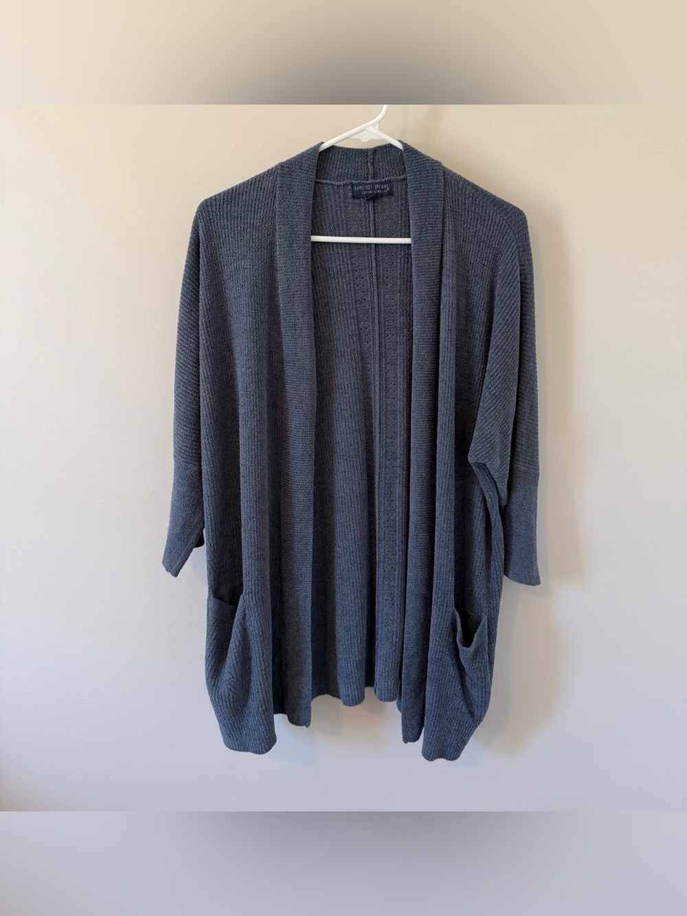 Barefoot Dreams Cozychic Ultra Lite Ribbed Knit Cardigan Blue Size Medium